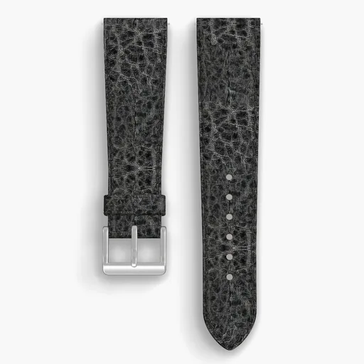 Black Yellowstone Lined Watch Strap - handmade Horween leather, 22/18mm cut, both halves grain side up, with the buckle fitted