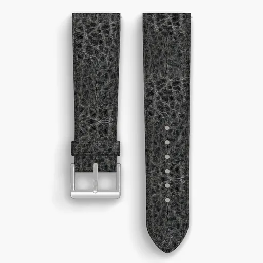 Black Yellowstone Lined Watch Strap - handmade Horween leather, 23/20mm cut, both halves grain side up, with the buckle fitted