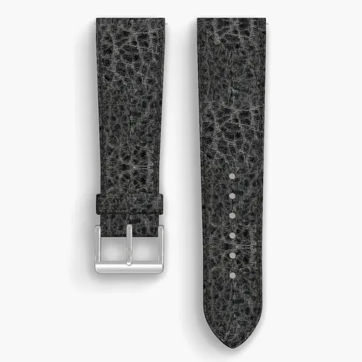 Black Yellowstone Lined Watch Strap - handmade Horween leather, 24/20mm cut, both halves grain side up, with the buckle fitted