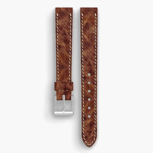 Bronze Derby Lined Watch Strap - handmade Horween leather, 14/12mm cut, both halves grain side up, with the buckle fitted