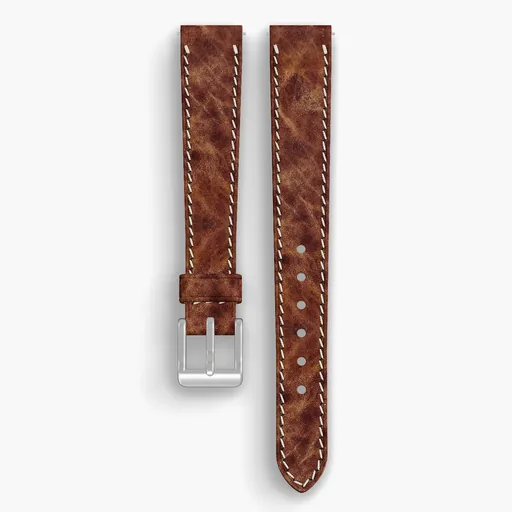 Bronze Derby Lined Watch Strap - handmade Horween leather, 15/12mm cut, both halves grain side up, with the buckle fitted