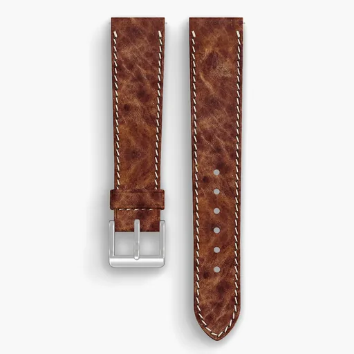 Bronze Derby Lined Watch Strap - handmade Horween leather, 19/16mm cut, both halves grain side up, with the buckle fitted