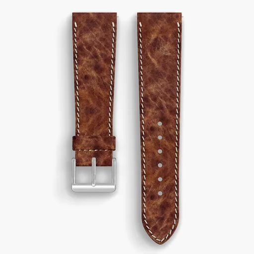 Bronze Derby Lined Watch Strap - handmade Horween leather, 22/18mm cut, both halves grain side up, with the buckle fitted