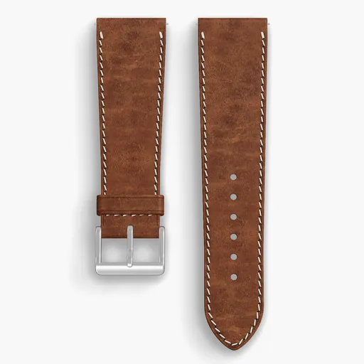 Brown Cypress Lined Watch Strap - handmade Horween leather, 24/20mm cut, both halves grain side up, with the buckle fitted
