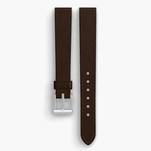 Brown Shell Cordovan Unlined Watch Strap - handmade Horween leather, 14/12mm cut, both halves grain side up, with the buckle fitted