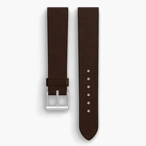 Brown Shell Cordovan Unlined Watch Strap - handmade Horween leather, 18/16mm cut, both halves grain side up, with the buckle fitted
