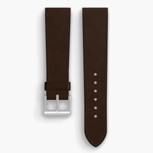 Brown Shell Cordovan Unlined Watch Strap - handmade Horween leather, 21/18mm cut, both halves grain side up, with the buckle fitted