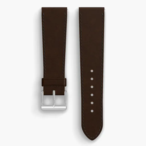 Brown Shell Cordovan Unlined Watch Strap - handmade Horween leather, 22/18mm cut, both halves grain side up, with the buckle fitted