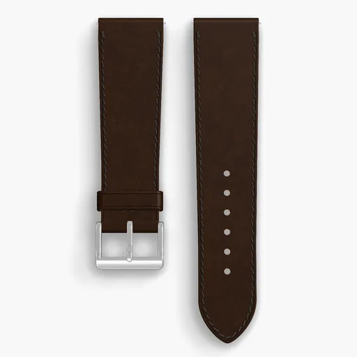 Brown Shell Cordovan Unlined Watch Strap - handmade Horween leather, 23/20mm cut, both halves grain side up, with the buckle fitted