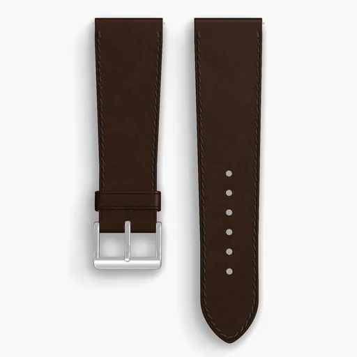 Brown Shell Cordovan Unlined Watch Strap - handmade Horween leather, 24/20mm cut, both halves grain side up, with the buckle fitted