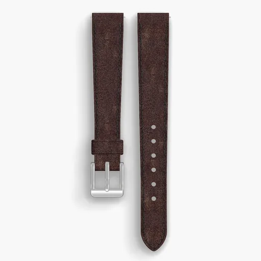 Brown Waxed Flesh Lined Watch Strap - handmade Horween leather, 15/12mm cut, both halves grain side up, with the buckle fitted