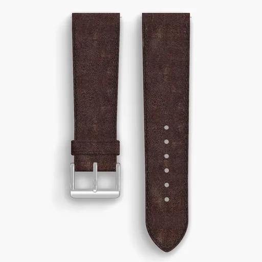 Brown Waxed Flesh Lined Watch Strap - handmade Horween leather, 23/20mm cut, both halves grain side up, with the buckle fitted