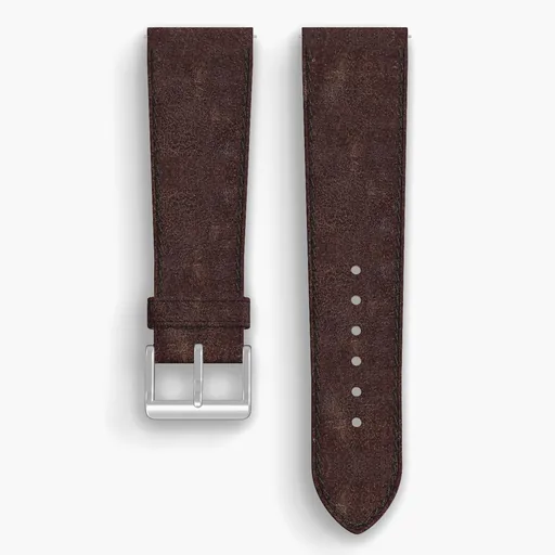 Brown Waxed Flesh Lined Watch Strap - handmade Horween leather, 24/20mm cut, both halves grain side up, with the buckle fitted