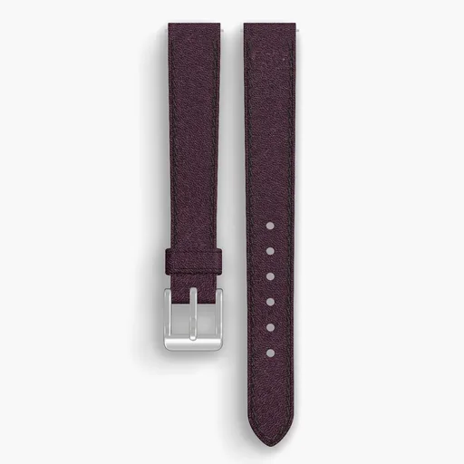 Burgundy Aspen Lined Watch Strap - handmade Horween leather, 14/12mm cut, both halves grain side up, with the buckle fitted