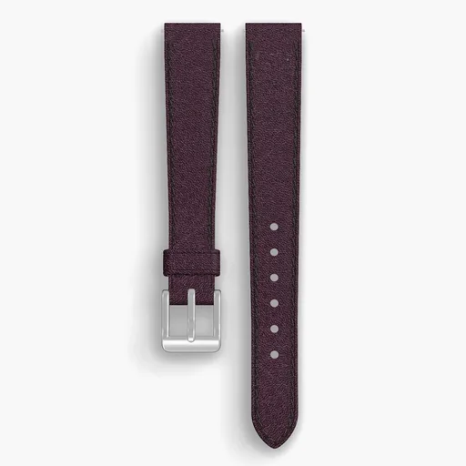 Burgundy Aspen Lined Watch Strap - handmade Horween leather, 15/12mm cut, both halves grain side up, with the buckle fitted