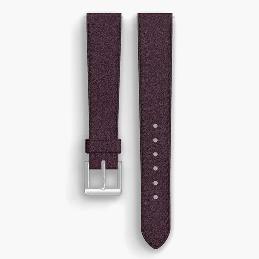 Burgundy Aspen Lined Watch Strap - handmade Horween leather, 17/14mm cut, both halves grain side up, with the buckle fitted