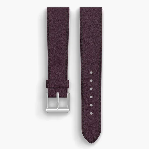 Burgundy Aspen Lined Watch Strap - handmade Horween leather, 19/16mm cut, both halves grain side up, with the buckle fitted