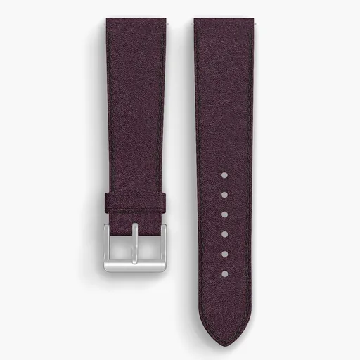 Burgundy Aspen Lined Watch Strap - handmade Horween leather, 21/18mm cut, both halves grain side up, with the buckle fitted