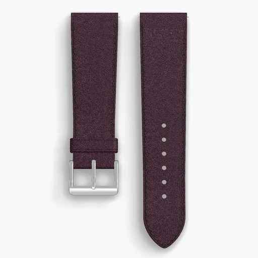 Burgundy Aspen Lined Watch Strap - handmade Horween leather, 23/20mm cut, both halves grain side up, with the buckle fitted