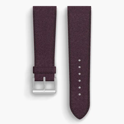 Burgundy Aspen Lined Watch Strap - handmade Horween leather, 24/20mm cut, both halves grain side up, with the buckle fitted