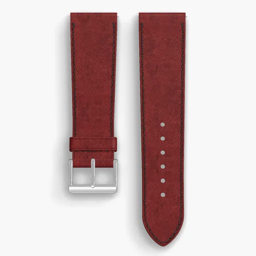 Burgundy Cypress Lined Watch Strap - handmade Horween leather, 23/20mm cut, both halves grain side up, with the buckle fitted