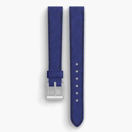 Cobalt Derby Lined Watch Strap - handmade Horween leather, 14/12mm cut, both halves grain side up, with the buckle fitted