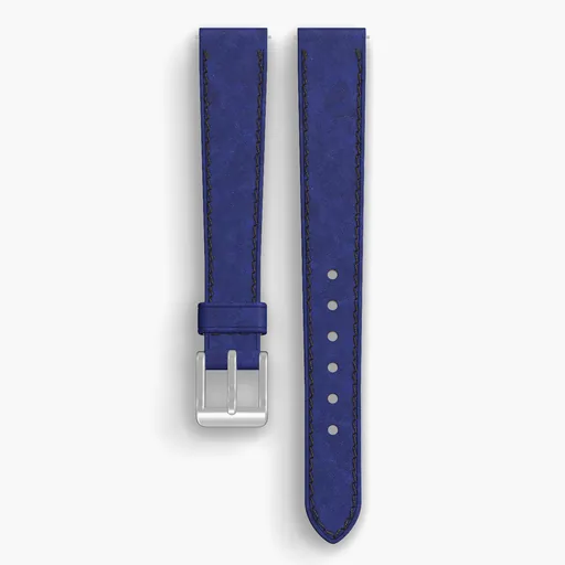 Cobalt Derby Lined Watch Strap - handmade Horween leather, 15/12mm cut, both halves grain side up, with the buckle fitted