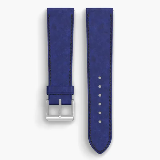 Cobalt Derby Lined Watch Strap - handmade Horween leather, 21/18mm cut, both halves grain side up, with the buckle fitted