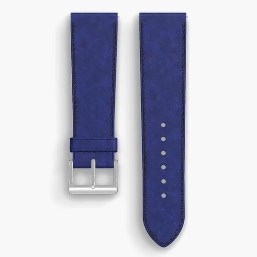 Cobalt Derby Lined Watch Strap - handmade Horween leather, 23/20mm cut, both halves grain side up, with the buckle fitted