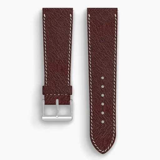 Cognac Aspen Lined Watch Strap - handmade Horween leather, 24/20mm cut, both halves grain side up, with the buckle fitted
