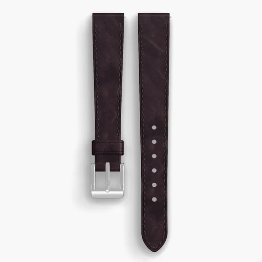 Color 8 Dublin Lined Watch Strap - handmade Horween leather, 15/12mm cut, both halves grain side up, with the buckle fitted