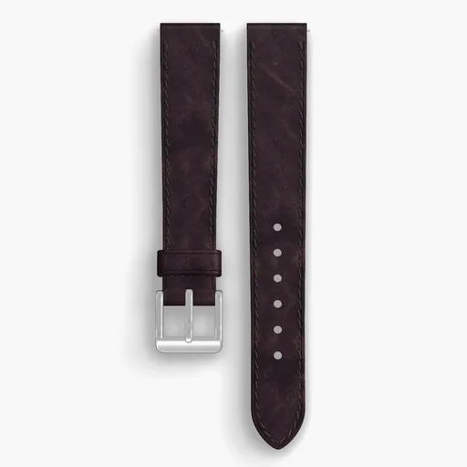Color 8 Dublin Lined Watch Strap - handmade Horween leather, 16/14mm cut, both halves grain side up, with the buckle fitted