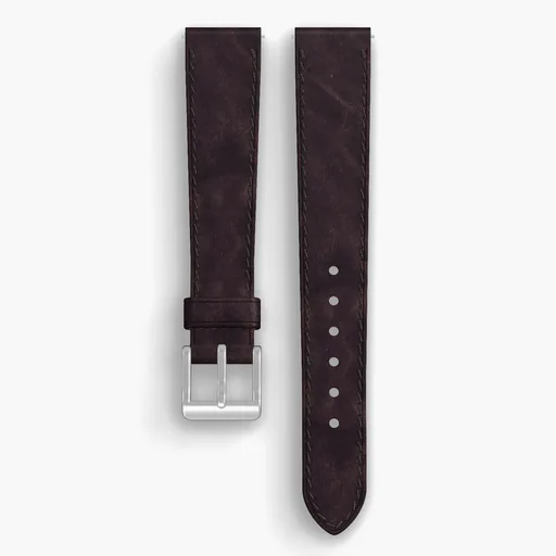 Color 8 Dublin Lined Watch Strap - handmade Horween leather, 17/14mm cut, both halves grain side up, with the buckle fitted