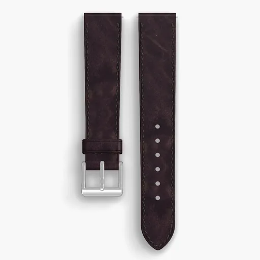 Color 8 Dublin Lined Watch Strap - handmade Horween leather, 18/16mm cut, both halves grain side up, with the buckle fitted
