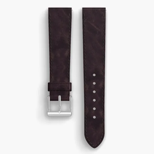 Color 8 Dublin Lined Watch Strap - handmade Horween leather, 19/16mm cut, both halves grain side up, with the buckle fitted