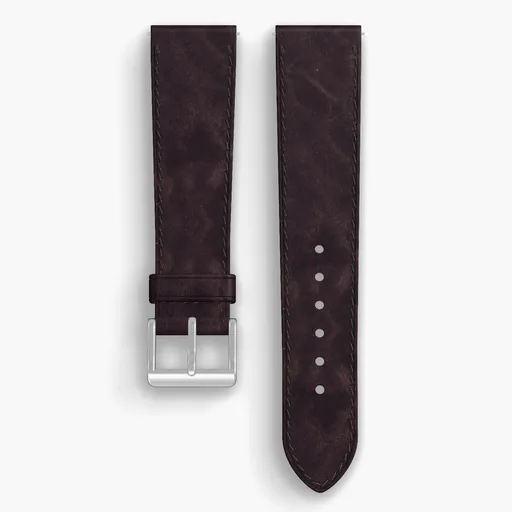 Color 8 Dublin Lined Watch Strap - handmade Horween leather, 21/18mm cut, both halves grain side up, with the buckle fitted