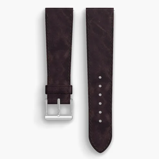 Color 8 Dublin Lined Watch Strap - handmade Horween leather, 22/18mm cut, both halves grain side up, with the buckle fitted