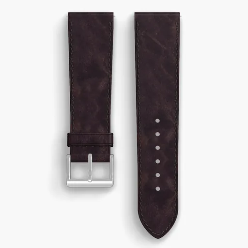 Color 8 Dublin Lined Watch Strap - handmade Horween leather, 23/20mm cut, both halves grain side up, with the buckle fitted