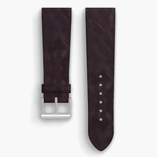 Color 8 Dublin Lined Watch Strap - handmade Horween leather, 24/20mm cut, both halves grain side up, with the buckle fitted