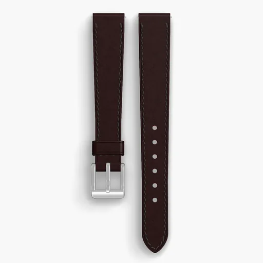 Color 8 Shell Cordovan Unlined Watch Strap - handmade Horween leather, 15/12mm cut, both halves grain side up, with the buckle fitted