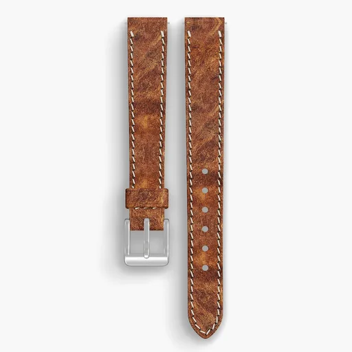 Copper Derby Lined Watch Strap - handmade Horween leather, 14/12mm cut, both halves grain side up, with the buckle fitted