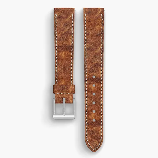 Copper Derby Lined Watch Strap - handmade Horween leather, 16/14mm cut, both halves grain side up, with the buckle fitted