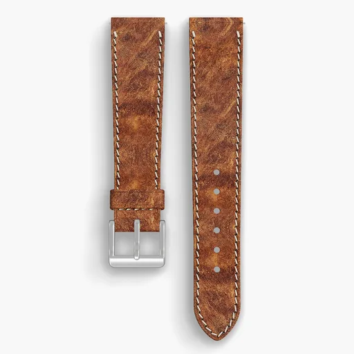 Copper Derby Lined Watch Strap - handmade Horween leather, 19/16mm cut, both halves grain side up, with the buckle fitted