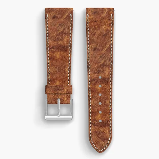 Copper Derby Lined Watch Strap - handmade Horween leather, 22/18mm cut, both halves grain side up, with the buckle fitted