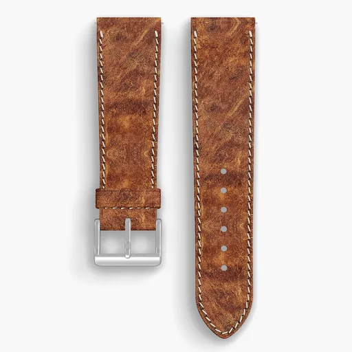 Copper Derby Lined Watch Strap - handmade Horween leather, 23/20mm cut, both halves grain side up, with the buckle fitted