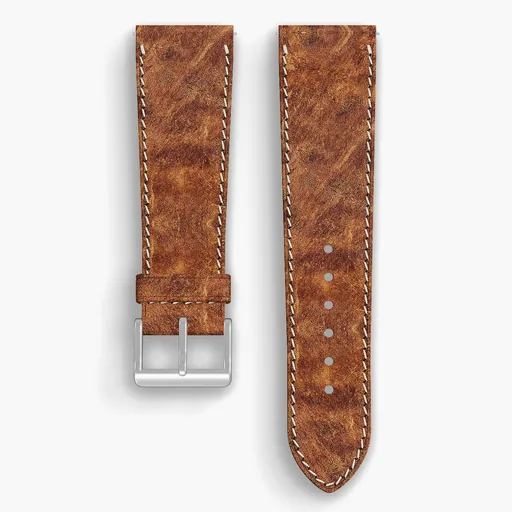 Copper Derby Lined Watch Strap - handmade Horween leather, 24/20mm cut, both halves grain side up, with the buckle fitted