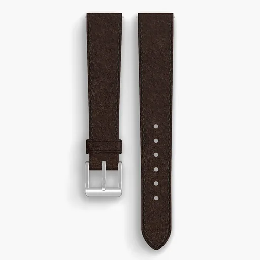 Dark Brown Aspen Lined Watch Strap - handmade Horween leather, 17/14mm cut, both halves grain side up, with the buckle fitted