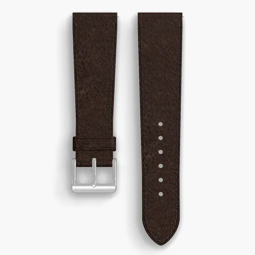 Dark Brown Aspen Lined Watch Strap - handmade Horween leather, 22/18mm cut, both halves grain side up, with the buckle fitted