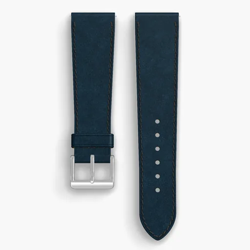 Denim Shell Cordovan Unlined Watch Strap - handmade Horween leather, 22/18mm cut, both halves grain side up, with the buckle fitted