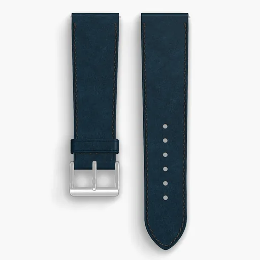 Denim Shell Cordovan Unlined Watch Strap - handmade Horween leather, 23/20mm cut, both halves grain side up, with the buckle fitted